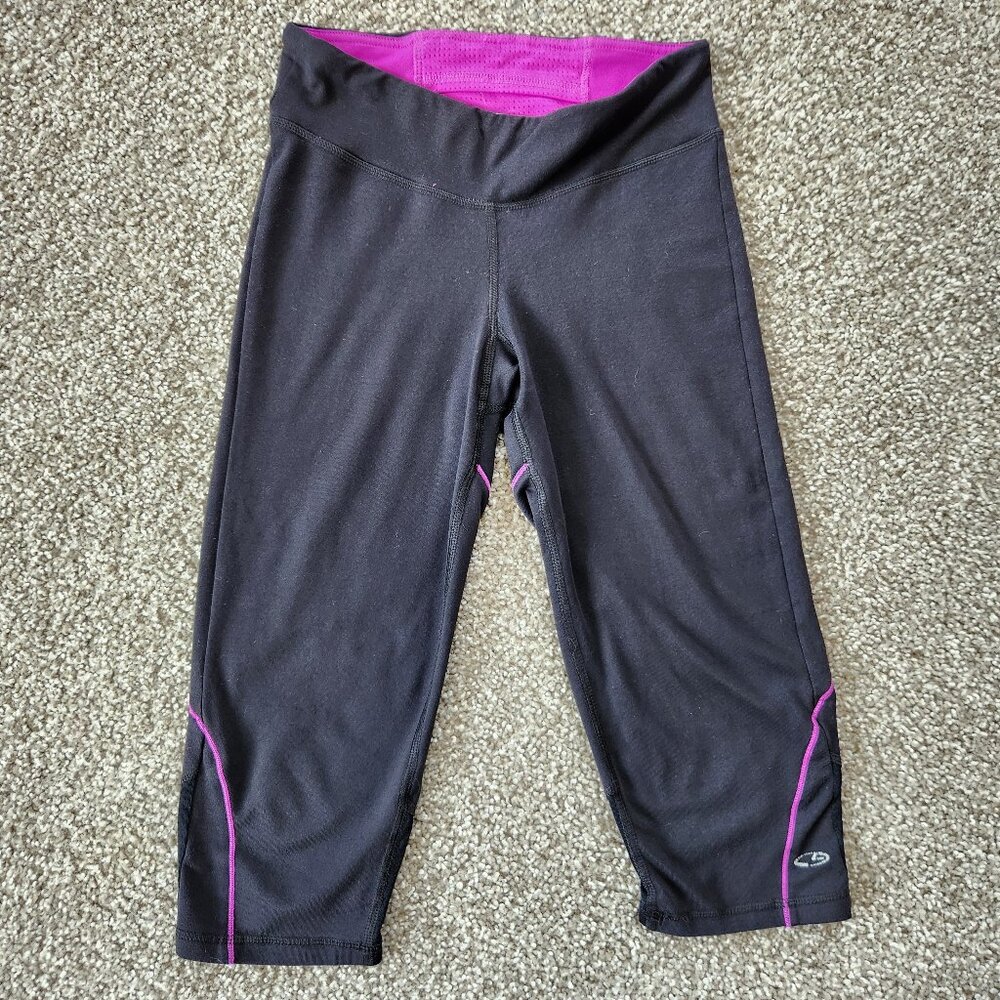C9 by Champion Women's Black XS Capri Leggings Mesh Inlays and Purple Accents
